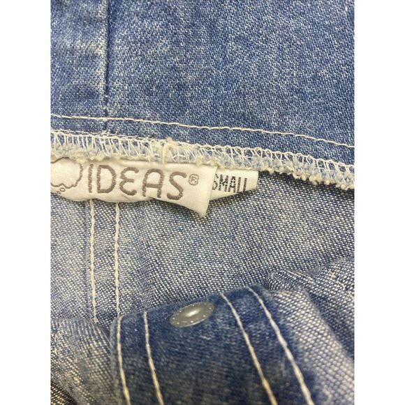 Vintage IDEAS Small Denim Jumpsuit Romper Overalls 80s 1980s Cinch High Waist - Picture 8 of 8